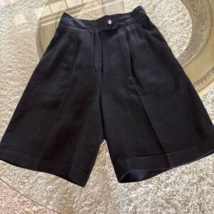 Vintage I.B. Diffusion Women's 100% Linen Pleated Shorts Black Pockets Size 10